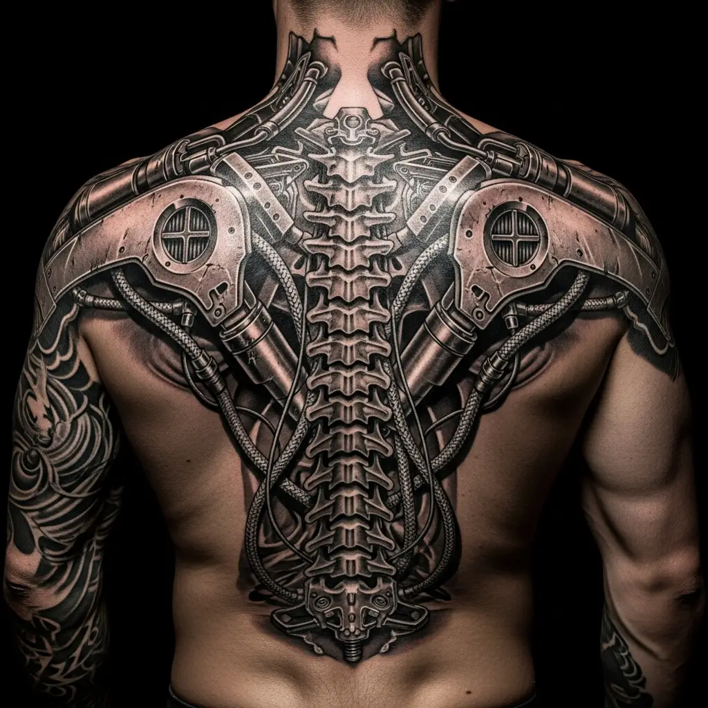 Biomechanical Backpiece mit mechanischen Strukturen entlang der Wirbelsäule