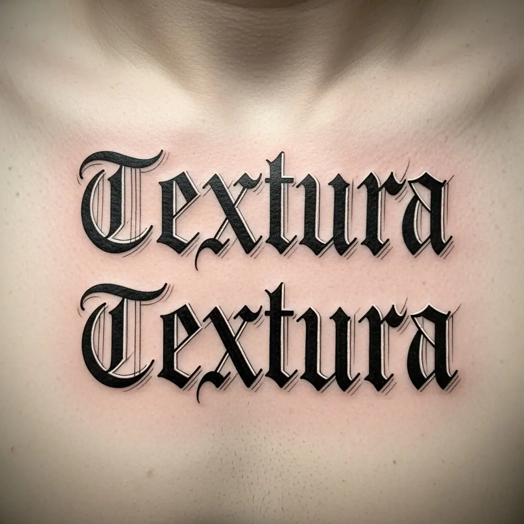 Blackletter Tattoo mit mehrzeiligem Zitat auf der Brust