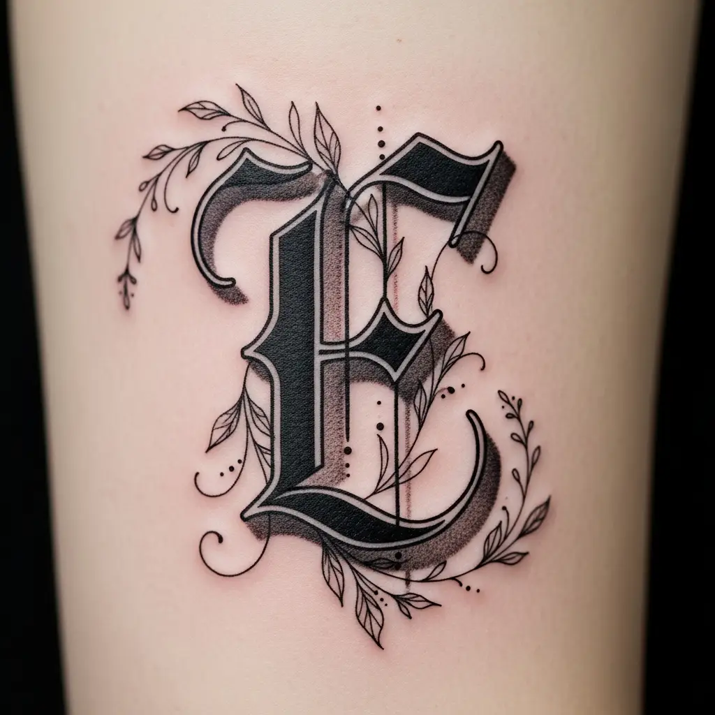 Grossbuchstaben-Initial im Blackletter Stil mit floralen Ornamenten