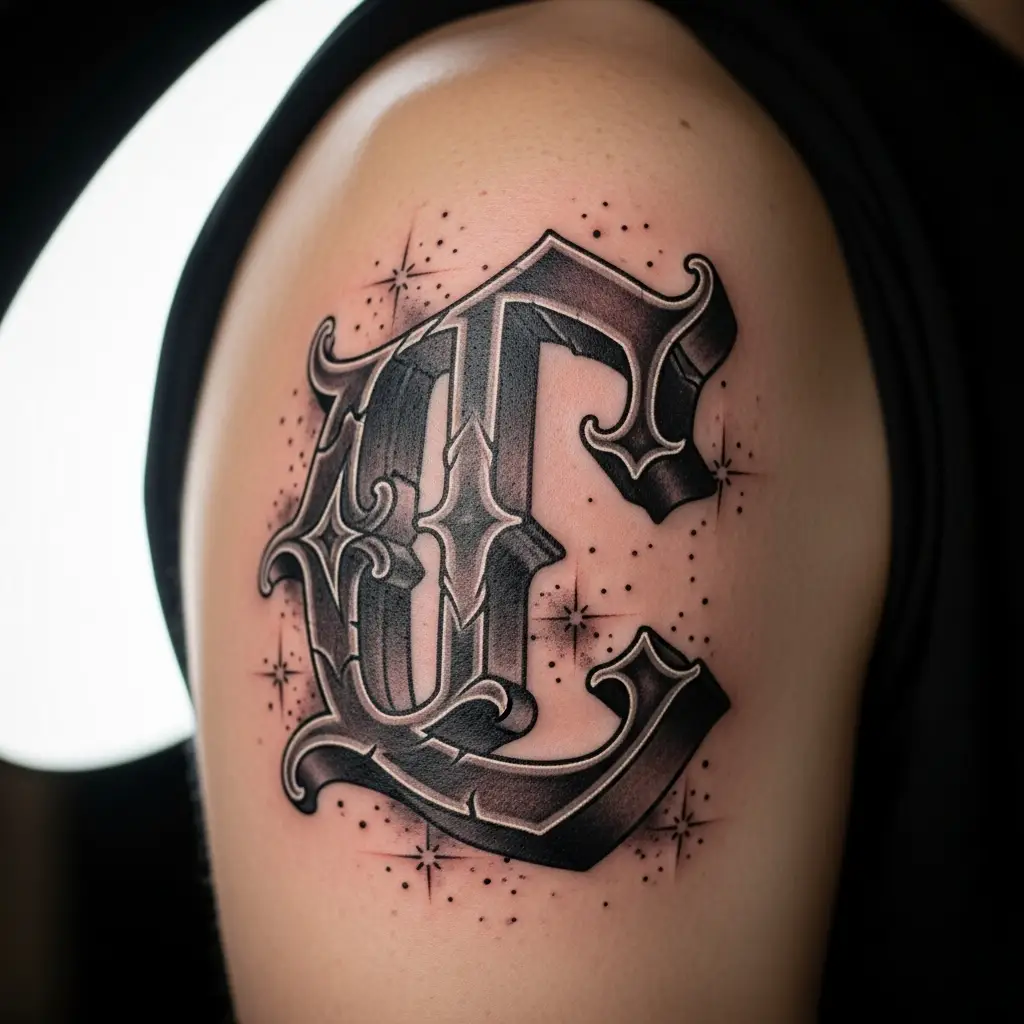 Einzelner Initialbuchstabe im Chicano Lettering Stil mit Schattierung