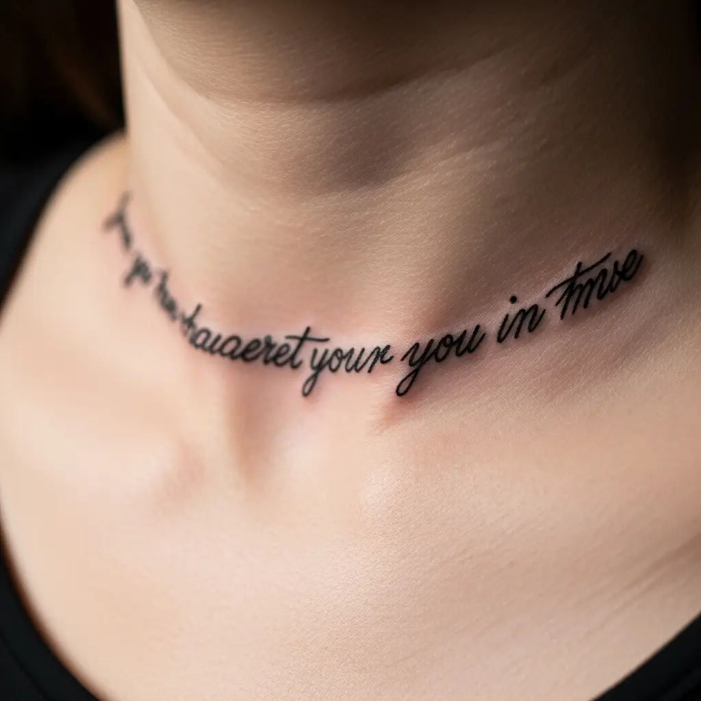 Handwriting Tattoo am Schlüsselbein mit elegantem Zitat in Kursivschrift