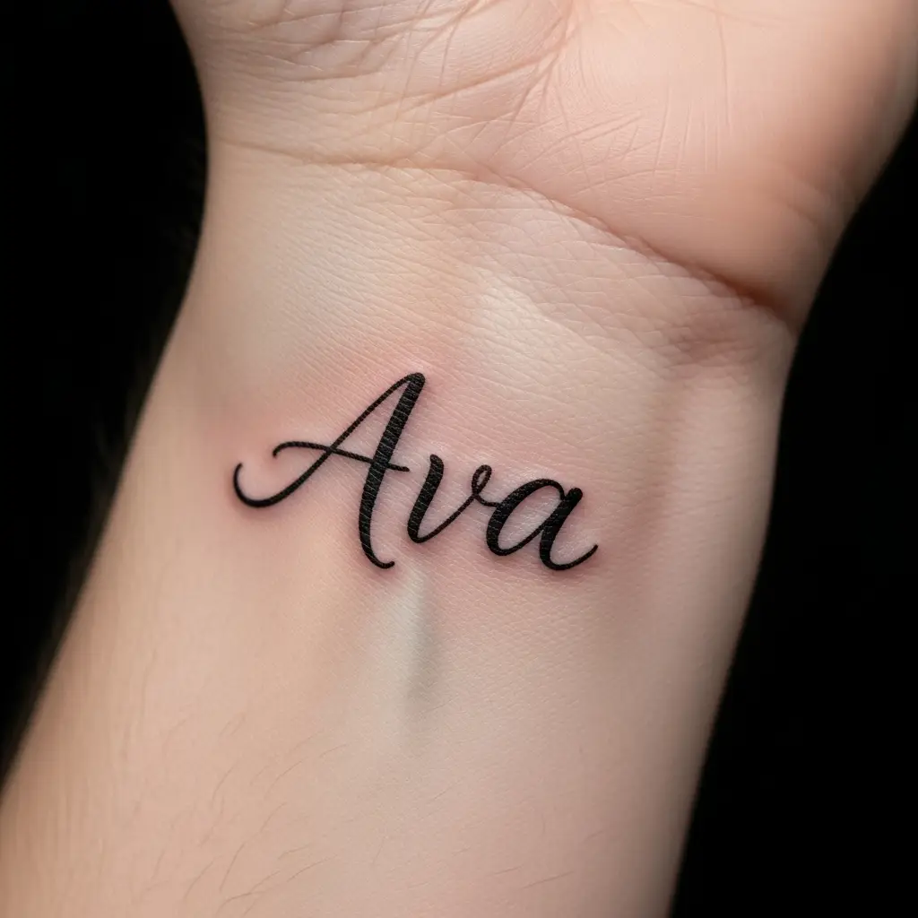 Handwriting Tattoo am Handgelenk mit einzelnem Namen in Originalhandschrift