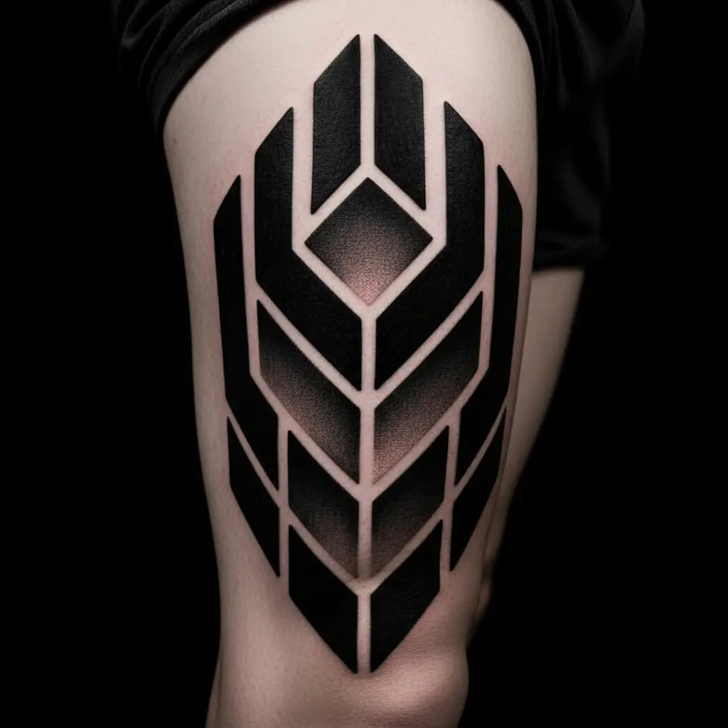 Heavy Black Tattoo mit Blackout-Hintergrund auf dem Oberschenkel