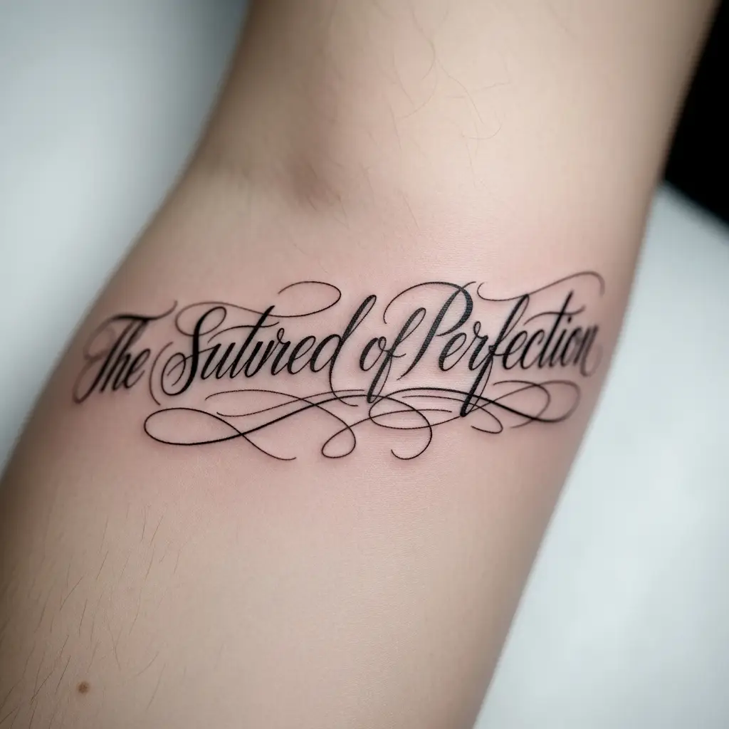 Elegantes Lettering Tattoo mit Kalligrafie-Schrift auf dem Unterarm
