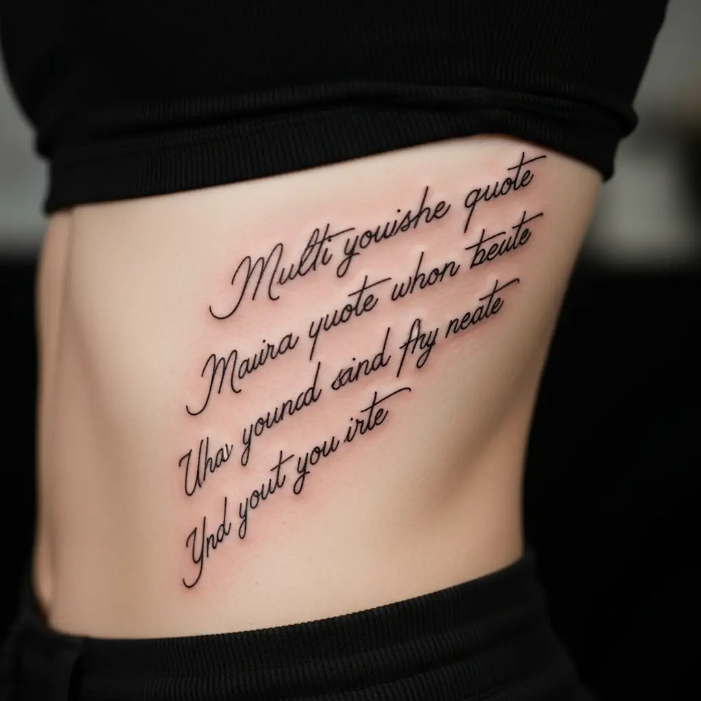 Mehrzeiliges Lettering Tattoo mit persönlichem Zitat auf den Rippen