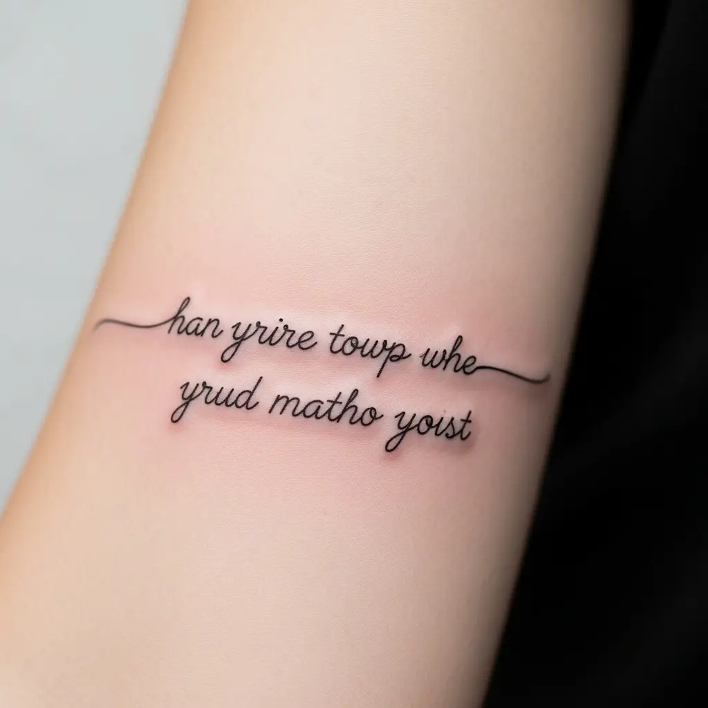 Minimalist Lettering Tattoo mit elegantem Kursivschrift-Zitat am Unterarm