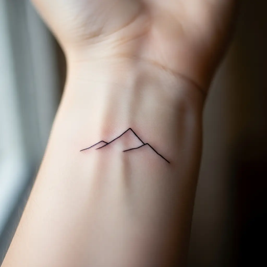 Minimalist Tattoo mit feiner Einzellinie auf dem Handgelenk einer Frau