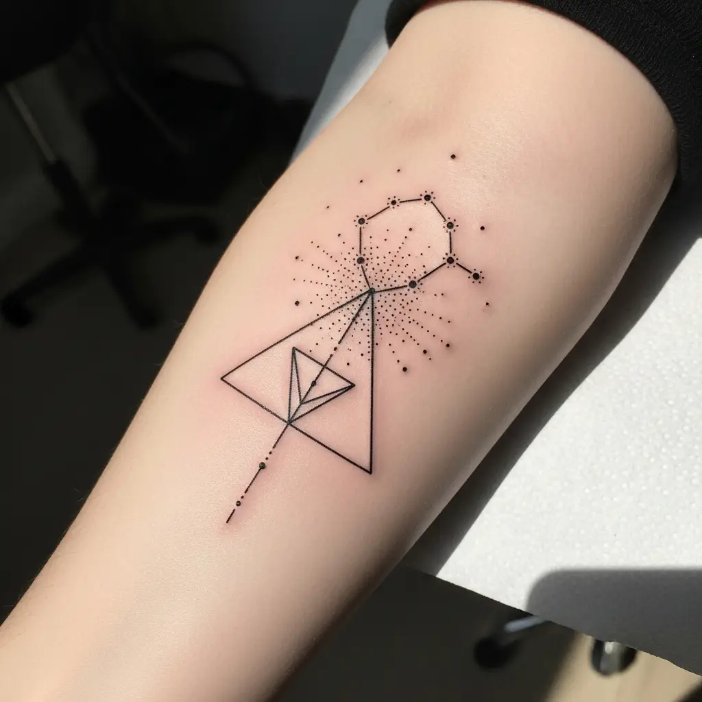Geometrisches Minimalist Tattoo mit Dreieck und Sternbild auf dem Unterarm