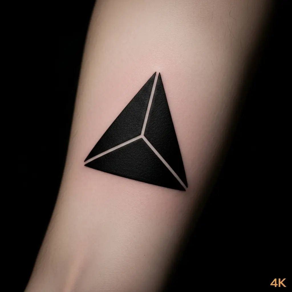 Negative Space Tattoo mit geometrischem Dreieck-Motiv auf dem Unterarm