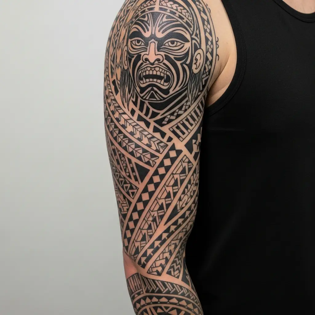 Polynesisches Pattern Tattoo als Sleeve auf dem Oberarm