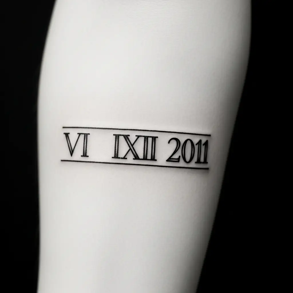 Elegantes Roman Numeral Tattoo mit feinen Linien am Unterarm