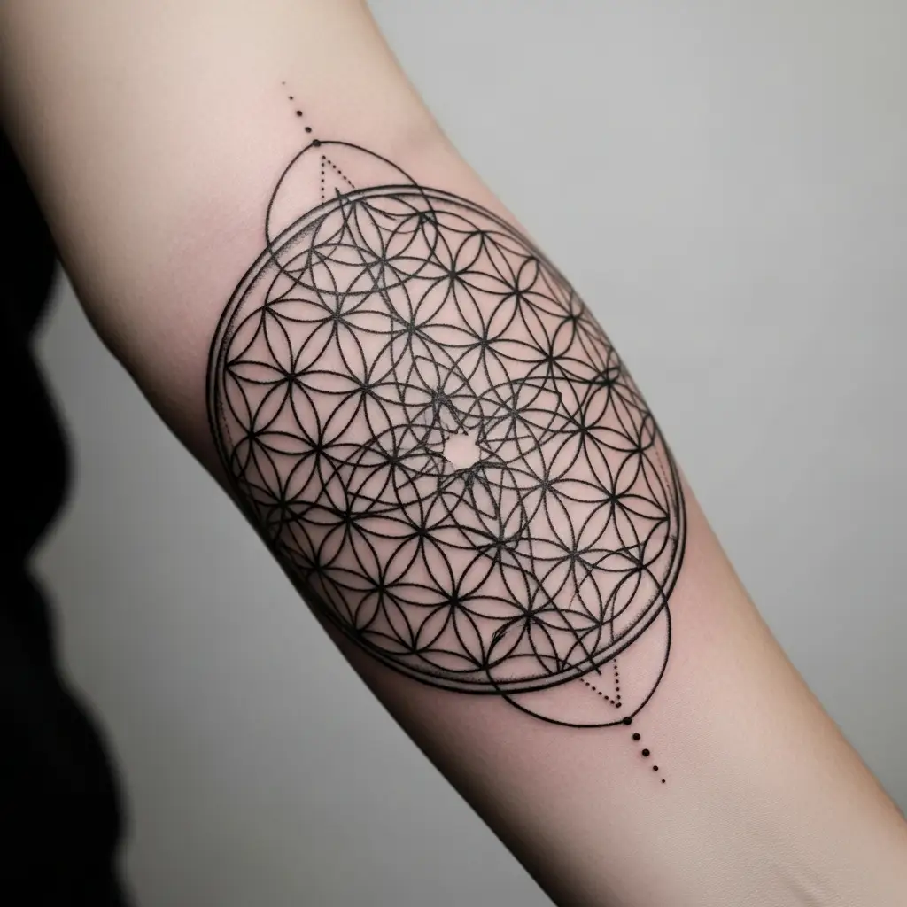 Sacred Geometry Tattoo mit Blume des Lebens auf dem Unterarm