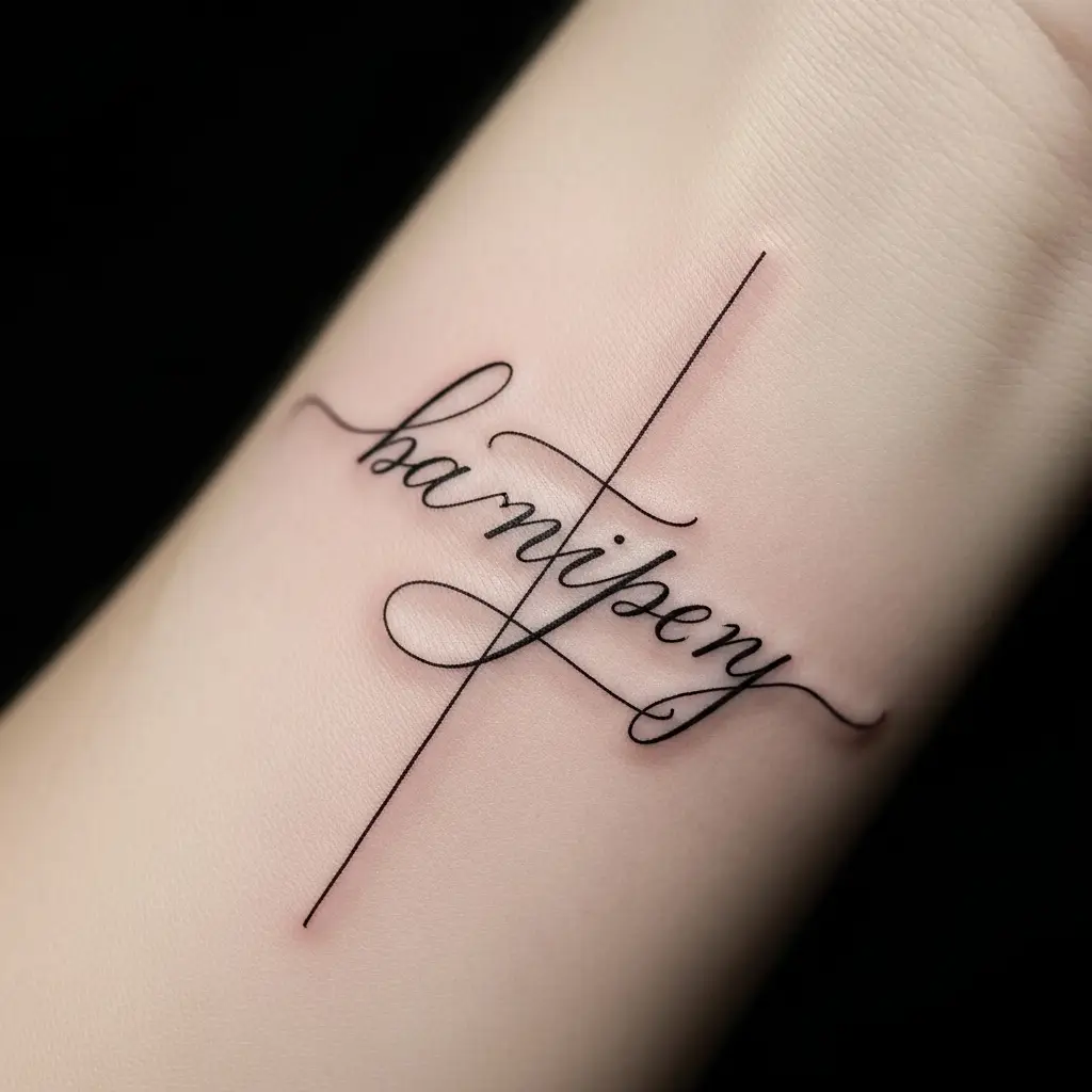 Elegantes Single Needle Kalligrafie-Schrift-Tattoo am Handgelenk