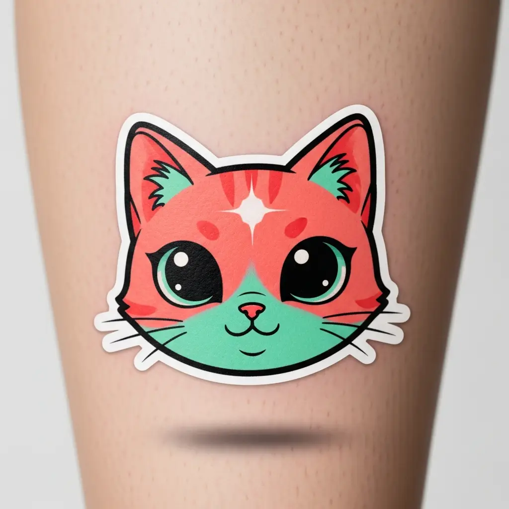 Sticker Tattoo mit Tier-Motiv in knalligen Farben und 3D-Schatteneffekt auf der Wade