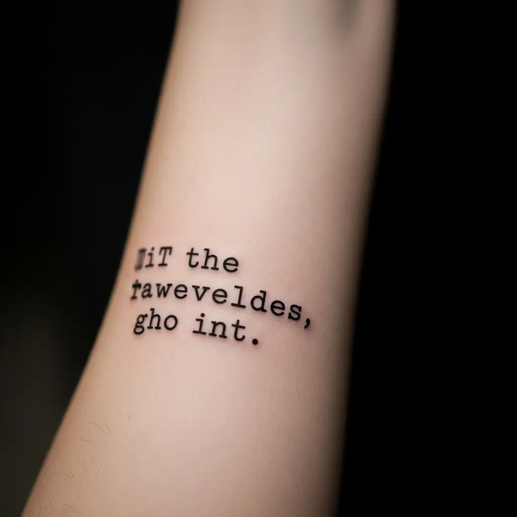Typewriter Tattoo mit literarischem Zitat auf dem Unterarm einer Frau