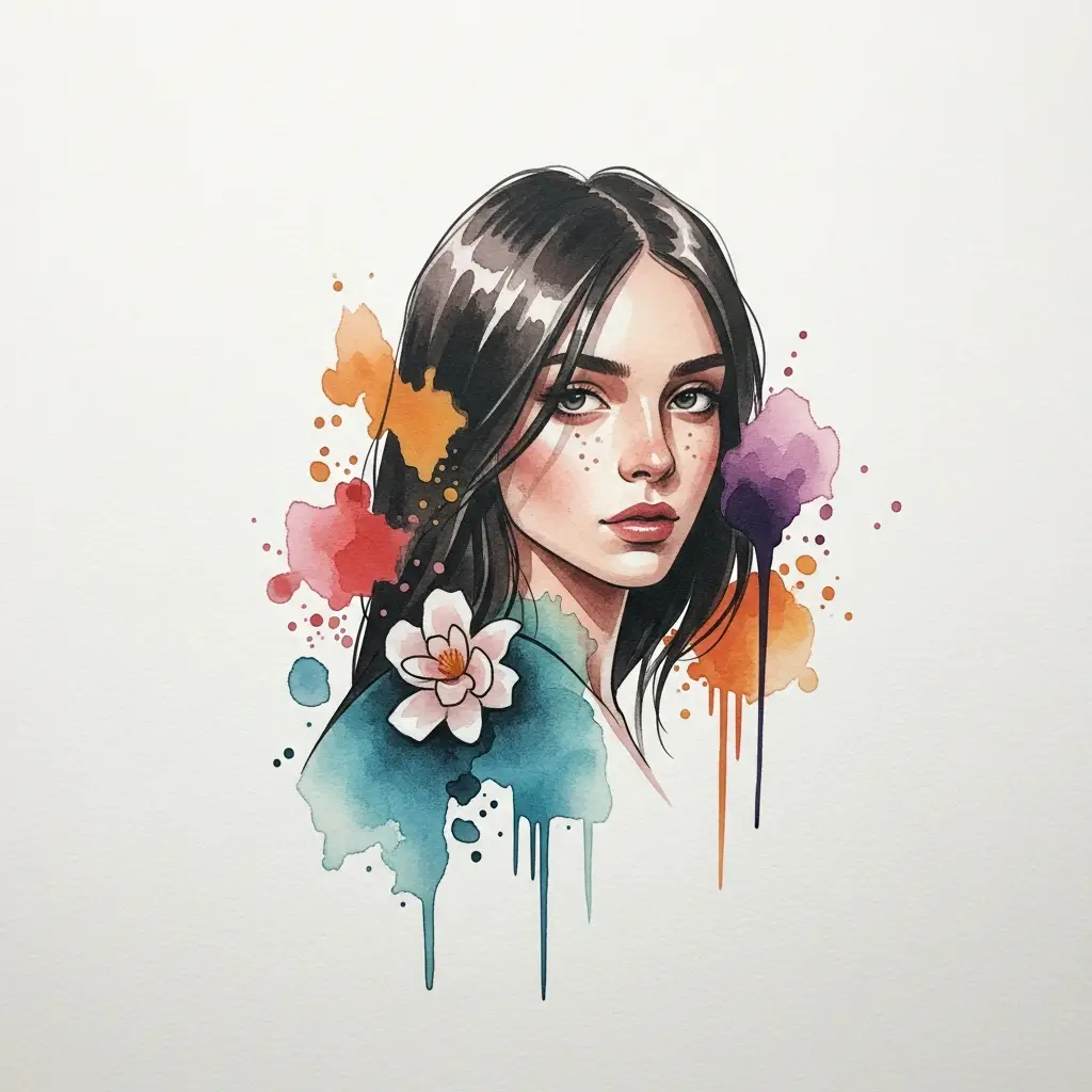 Grossformatiges Watercolor Tattoo mit abstrakten Farbflächen auf dem Oberschenkel